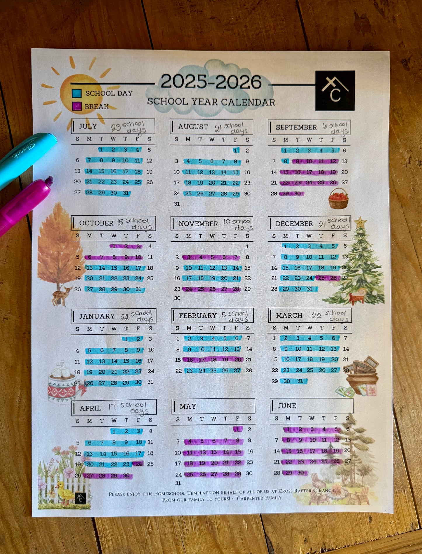 School Year Calendar - Downloadable PDF