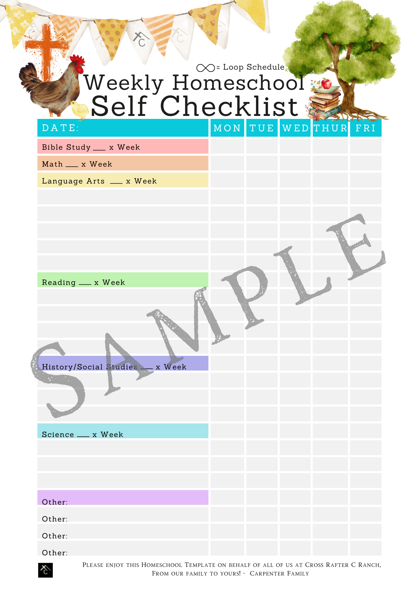 Chart - Weekly Homeschool Child Self Checklist (Downloadable PDF)